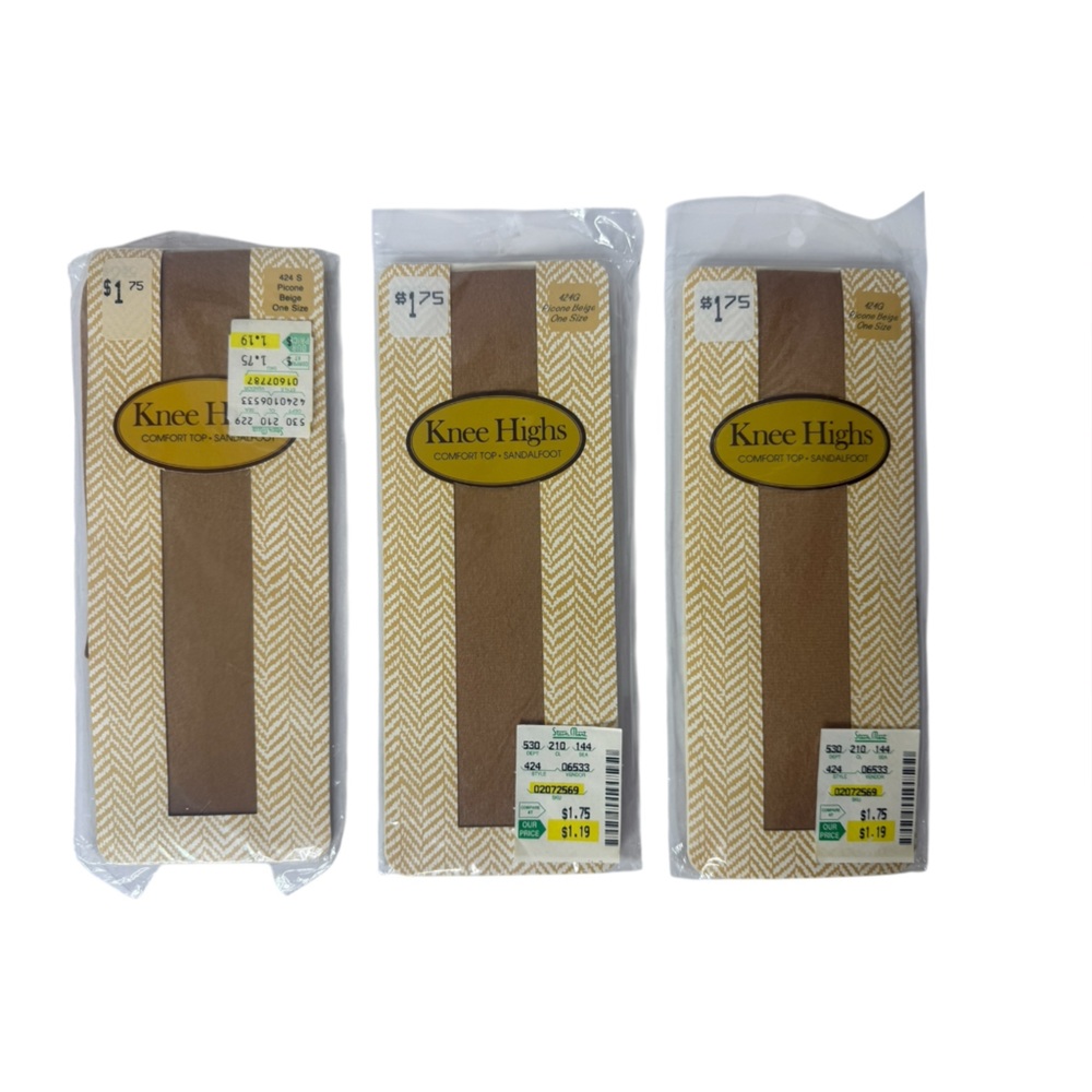 Evan Picone Knee Highs 3 Packages Beige Comfort Top Sandalfoot 8.5-11